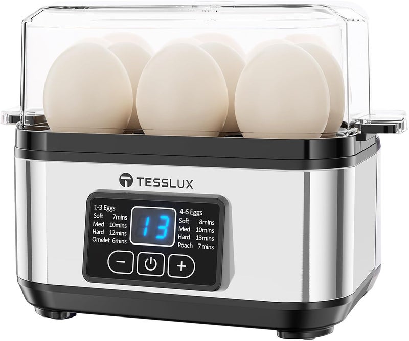 Teslux Electric Rapid Egg Cooker, 6 Egg Capacity for Hard Boiled Eggs, Poached Eggs, Scrambled Eggs, or Omelets Maker with Auto Shut Off (Sliver) - Image 1